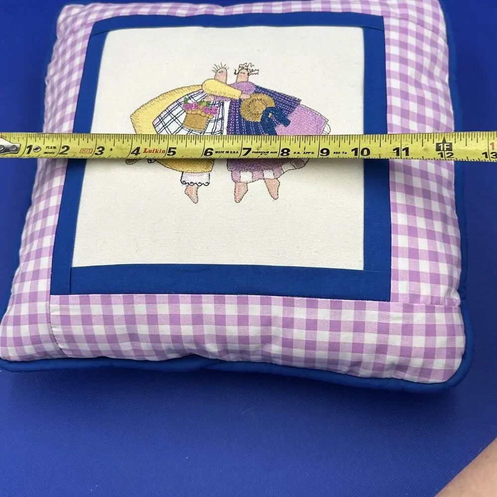 Handmade‎ Throw Pillow 12” Cottage Granny Core Gingham Purple Best Friends
